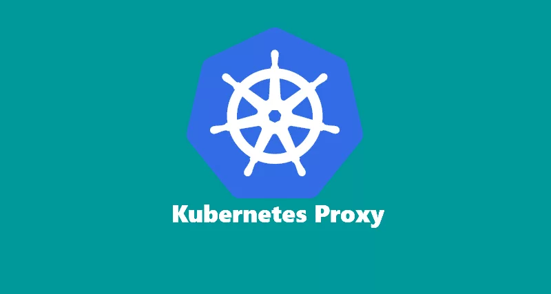 Kubernetes proxy logo on a blue background.