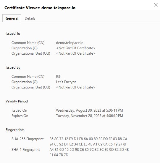Valid Certificate Details from Lets encrypt